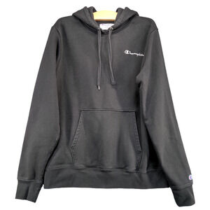 Champion Men's Pullover Drawstring Hoodie Sweatshirt Black M Logo Embroidered